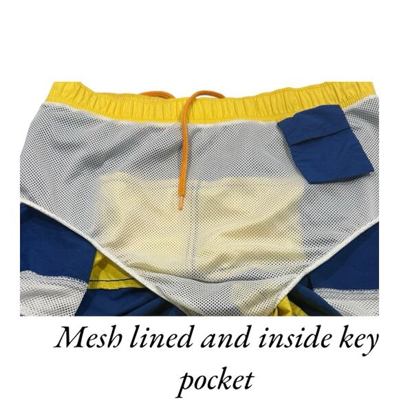 Vintage Polo Ralph Lauren Swim Trunks Men L Blue Yellow Stripe Cargo Board Short - Picture 8 of 12